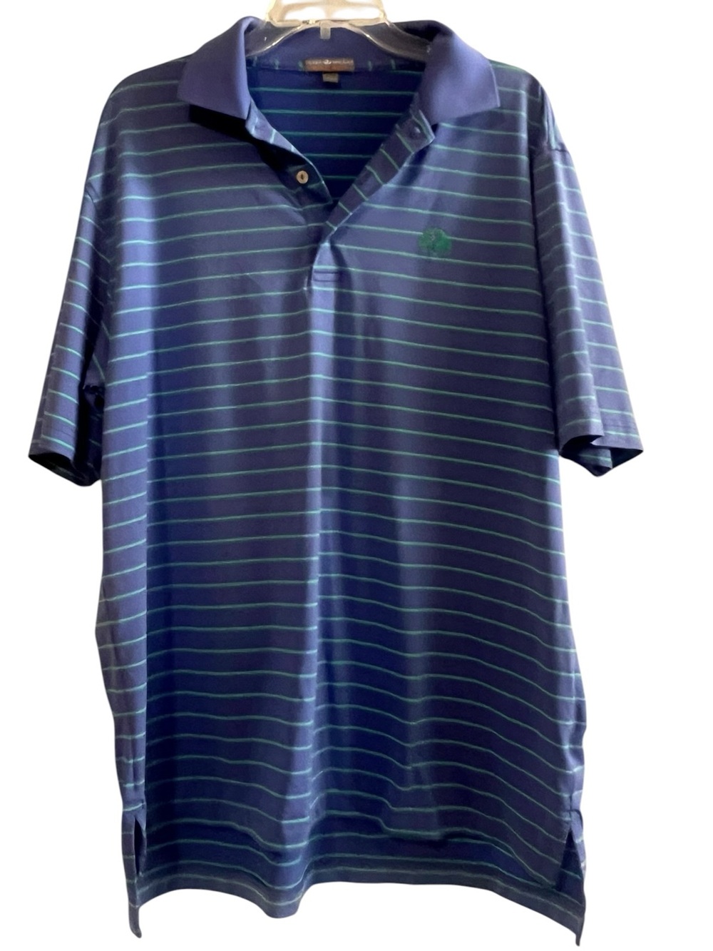 Peter Millar Navy Polo with Thin Green Stripes